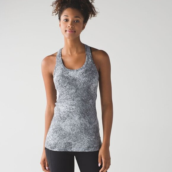 Lululemon Racerback Tank Top Luon Spray Jacquard White Black Soft Stretch - Picture 1 of 10
